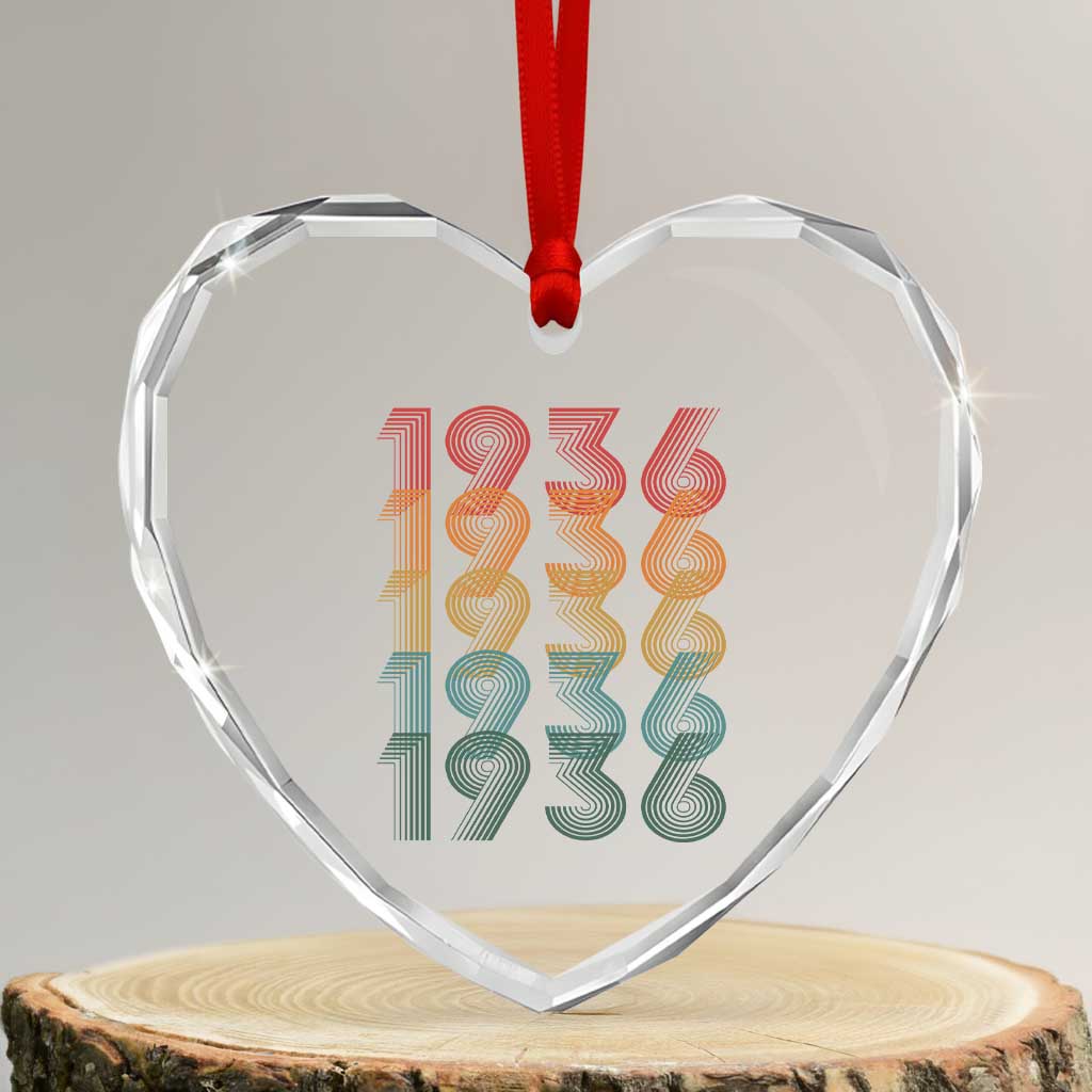 90th Birthday Heart Crystal Glass Ornament Vintage 1936 Retro 90 Years Old Birthday