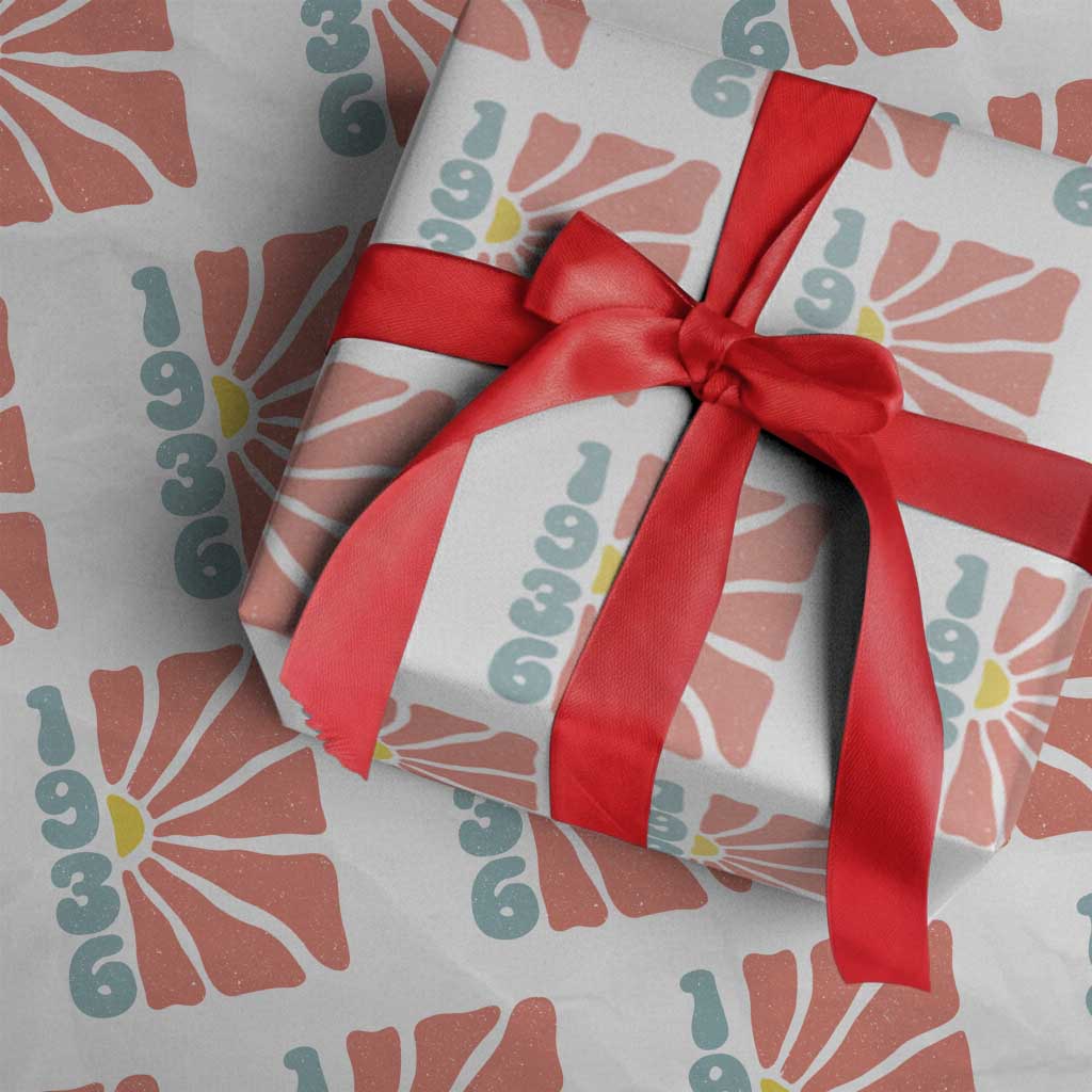 90th Birthday Wrapping Paper Roll Vintage 1936 Boho Flowers 90 Years Old Birthday