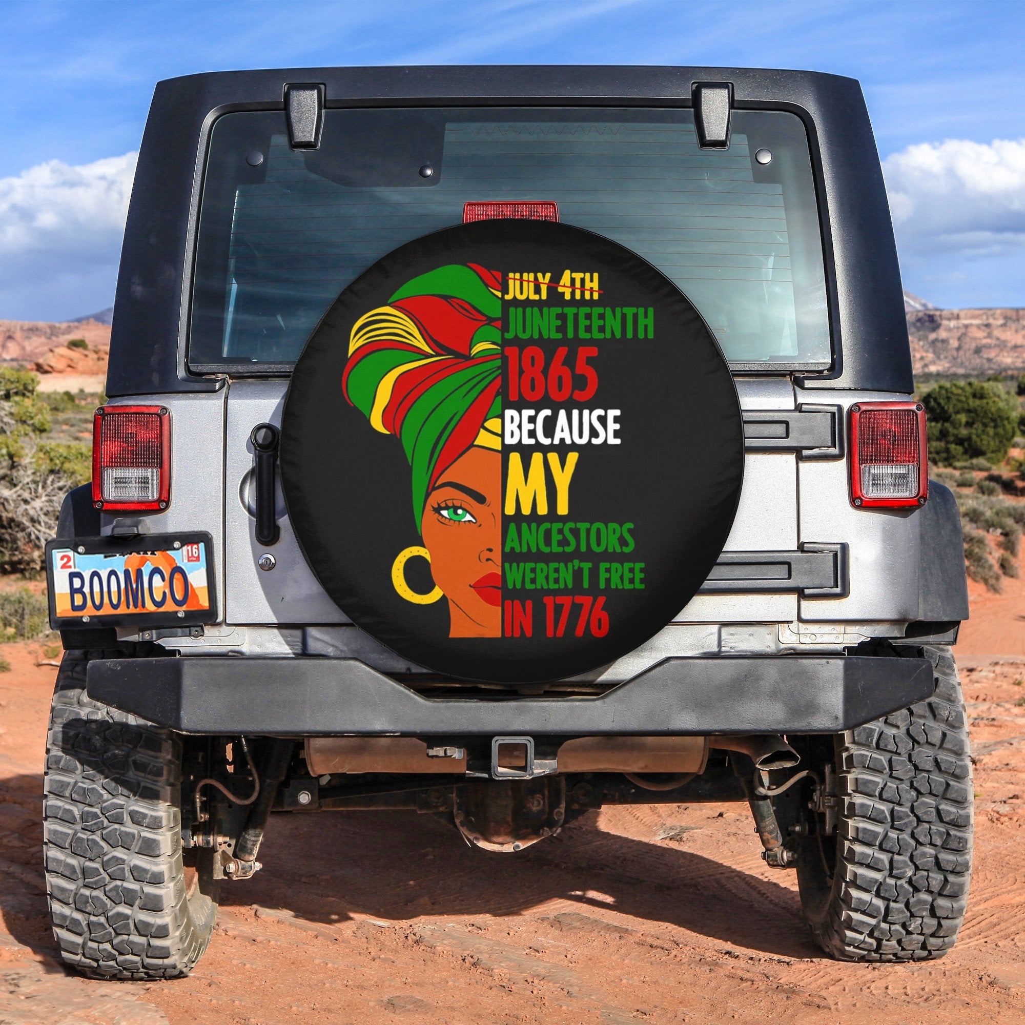 African Tire Covers - Juneteenth Spare Tire Cover Juneteenth 1865, My Ancestors Weren't Free In 1776 NO.92 LT8 - Wonder Print Shop