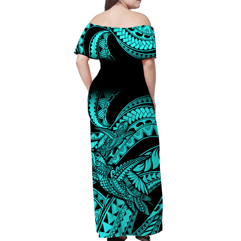 polynesian-pride-off-shoulder-long-dress-hawaiian-tribal-mix-turtle-turquoise-version