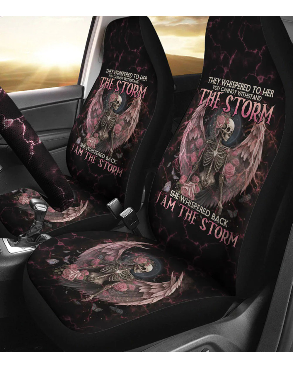 They whispered To Her Skeleton Roses Car Seat Cover - Wonder Print Shop