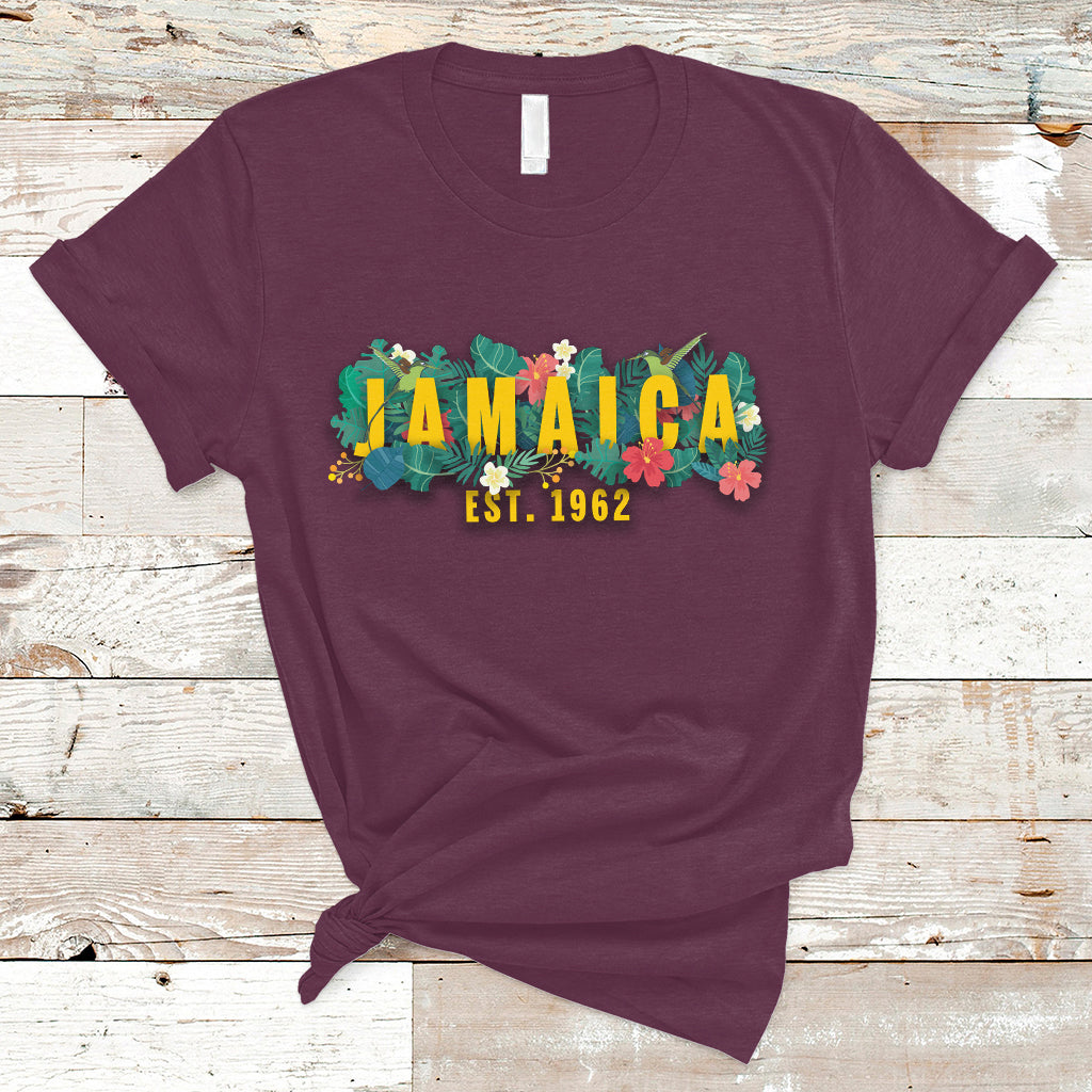 Jamaica T Shirt Jamaica Est 1962 Jamaican Flower Bird Travel Souvenir - Wonder Print Shop