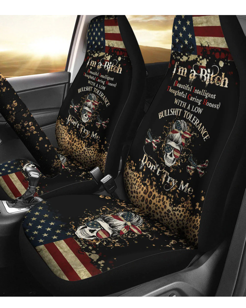 I'm A B Don't Try Me Skull Car Seat Cover - Wonder Print Shop