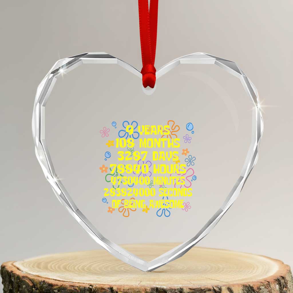 9th Birthday Gifts Heart Crystal Glass Ornament Flowers Girl Son Boy 9yr 9 Year Old Bday