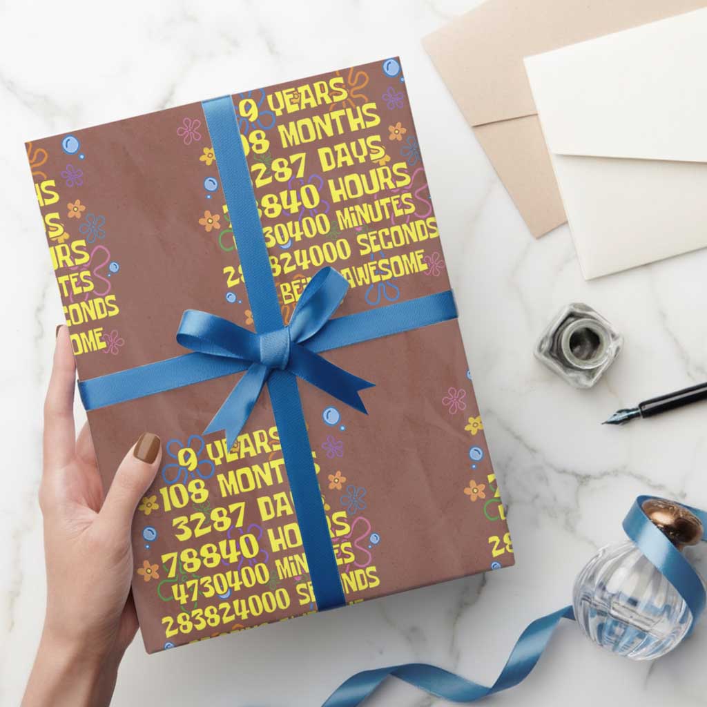 9th Birthday Gifts Wrapping Paper Roll Flowers Girl Son Boy 9yr 9 Year Old Bday