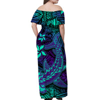 Purple Polynesian Family Matching Outfits Off Shoulder Maxi Dress And Hawaiian Shirt Tribal Hammerhead Shark - Wonder Print Shop