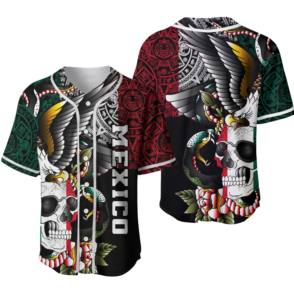 Mexico Baseball Jersey Mexican Skull Eagle With Angry Snake Ver.02 - Wonder Print Shop