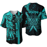 Custom Viking Baseball Jersey Valknut Raven Symbol Celtic Vegvisir Cyan Color - Wonder Print Shop