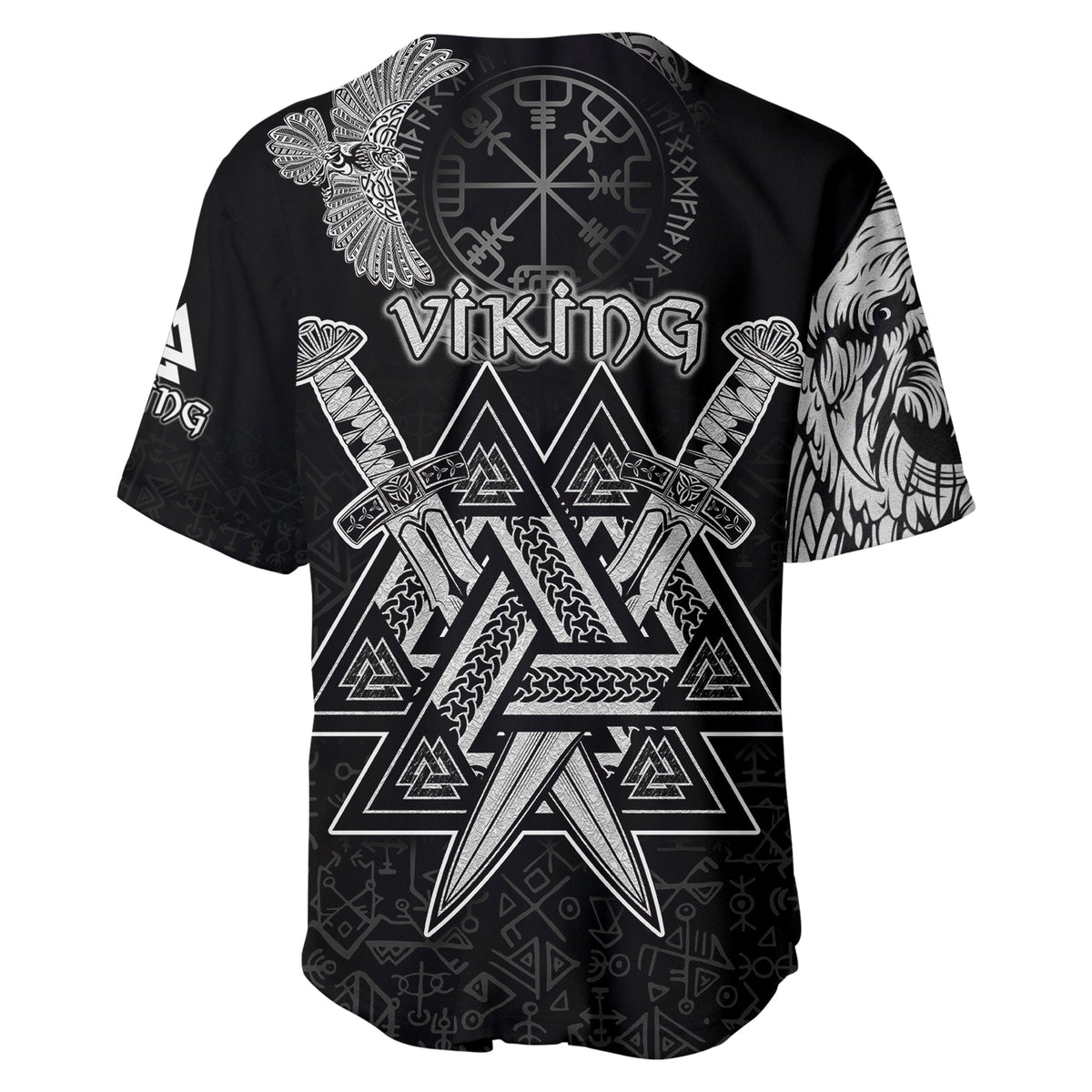 Custom Viking Baseball Jersey Valknut Raven Symbol Celtic Vegvisir Black Color - Wonder Print Shop