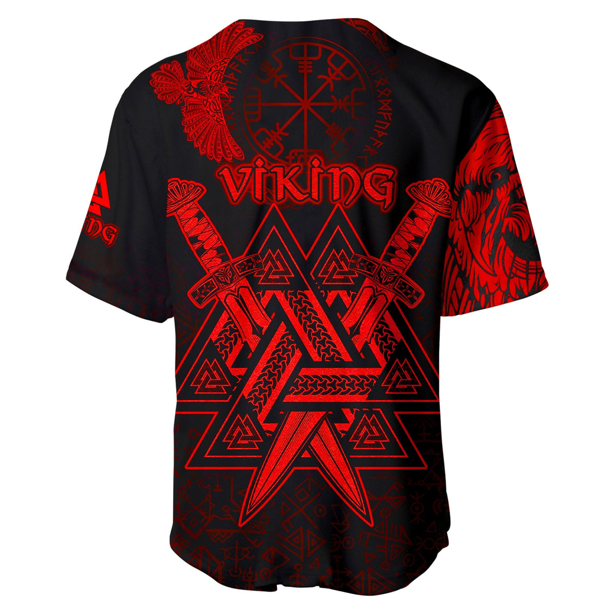 Custom Viking Baseball Jersey Valknut Raven Symbol Celtic Vegvisir Red Color - Wonder Print Shop