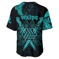 Custom Viking Baseball Jersey Valknut Raven Symbol Celtic Vegvisir Cyan Color - Wonder Print Shop