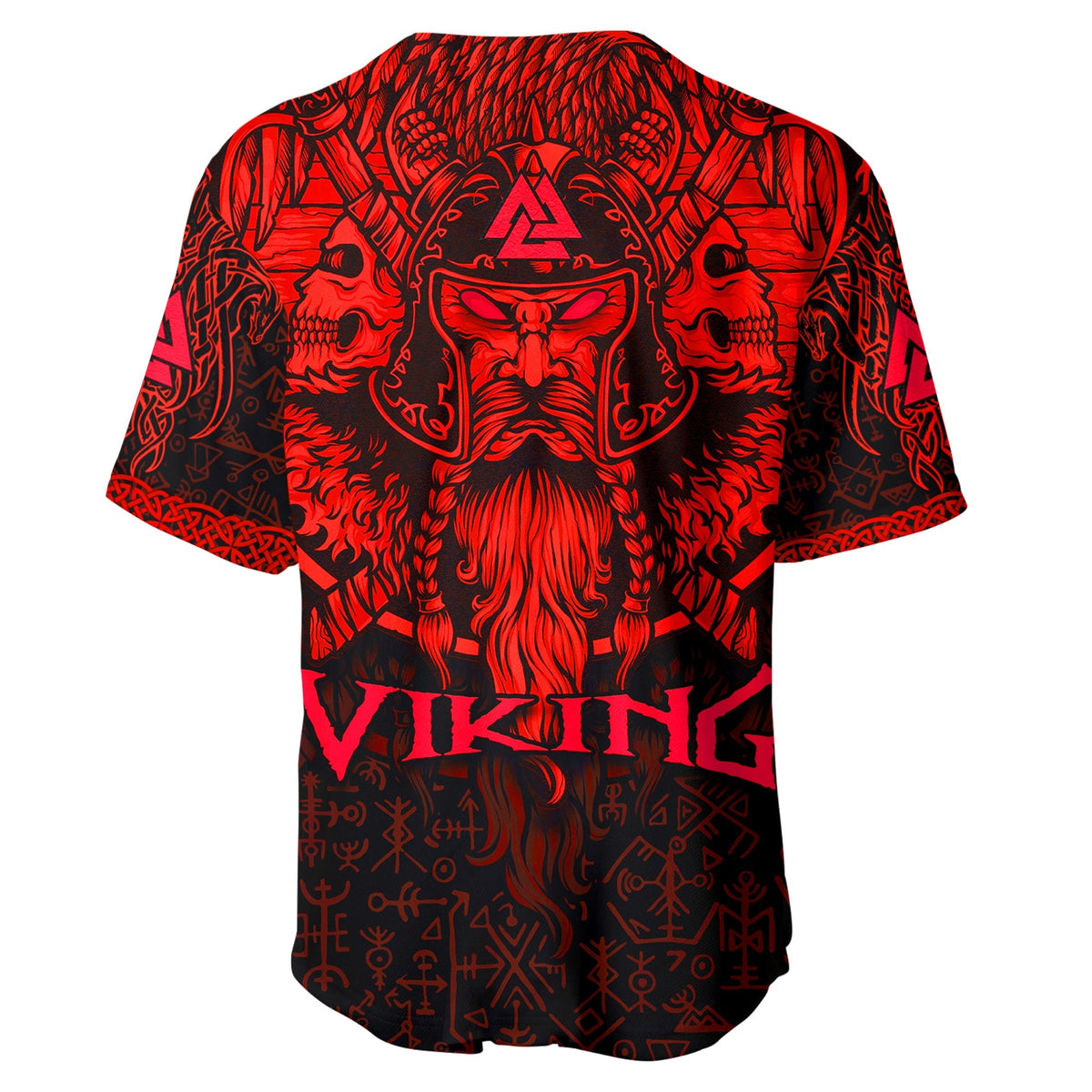 Custom Viking Odin Baseball Jersey Celtic Knot Viking Head With Axes Magical Runes Signs Red Color - Wonder Print Shop