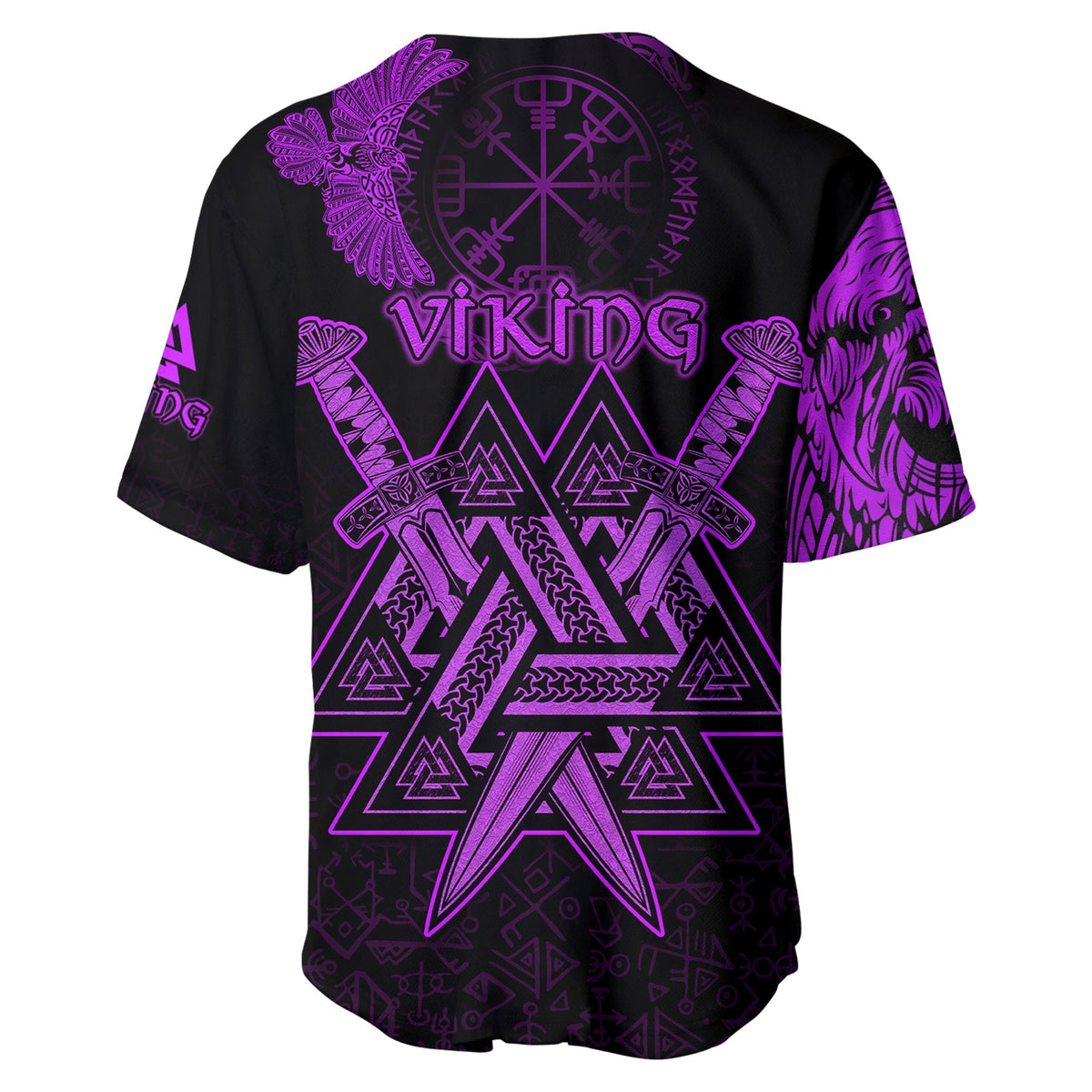 Custom Viking Baseball Jersey Valknut Raven Symbol Celtic Vegvisir Purple Color - Wonder Print Shop