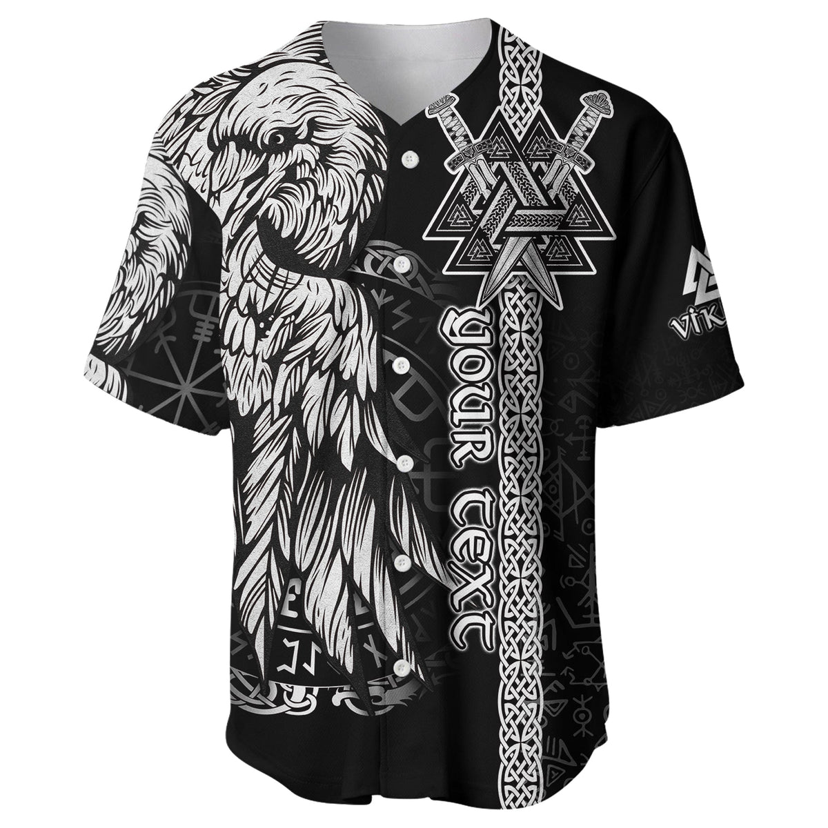 Custom Viking Baseball Jersey Valknut Raven Symbol Celtic Vegvisir Black Color - Wonder Print Shop