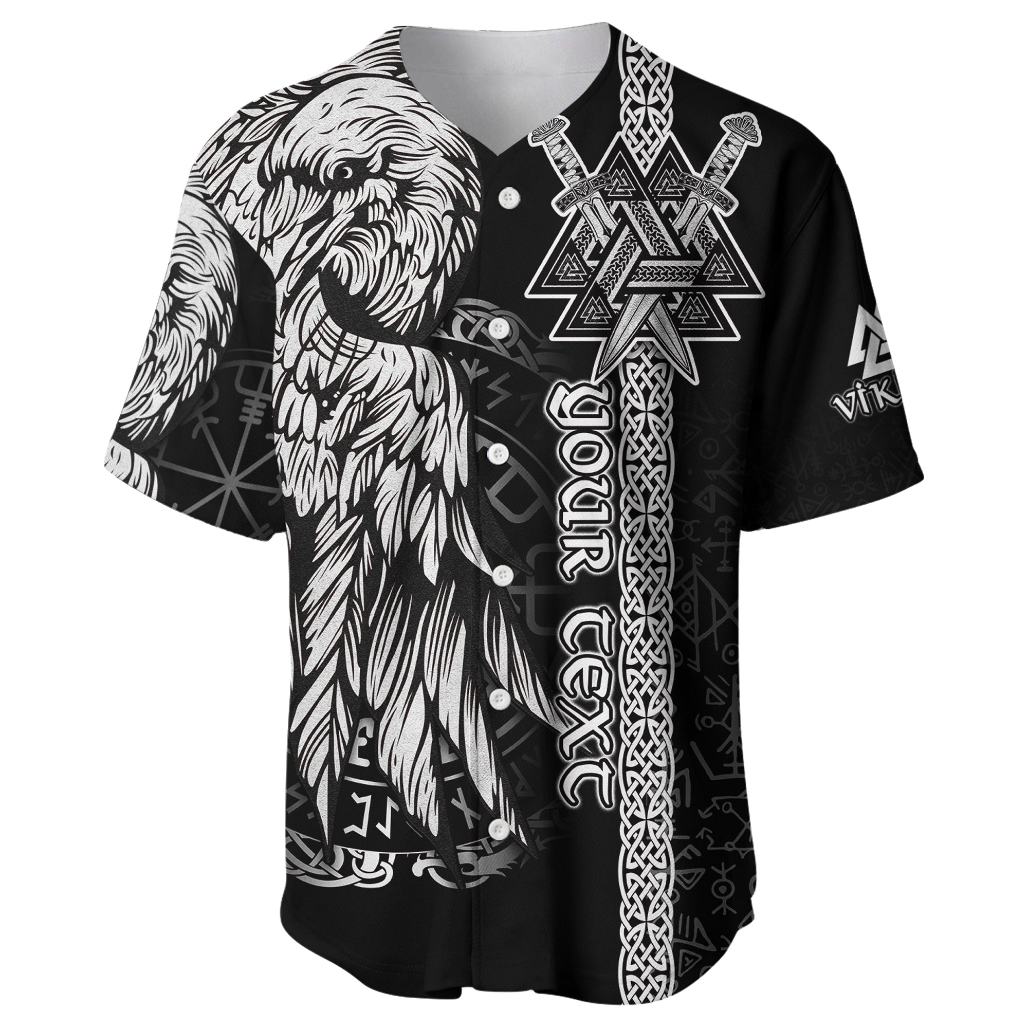 Custom Viking Baseball Jersey Valknut Raven Symbol Celtic Vegvisir Black Color - Wonder Print Shop