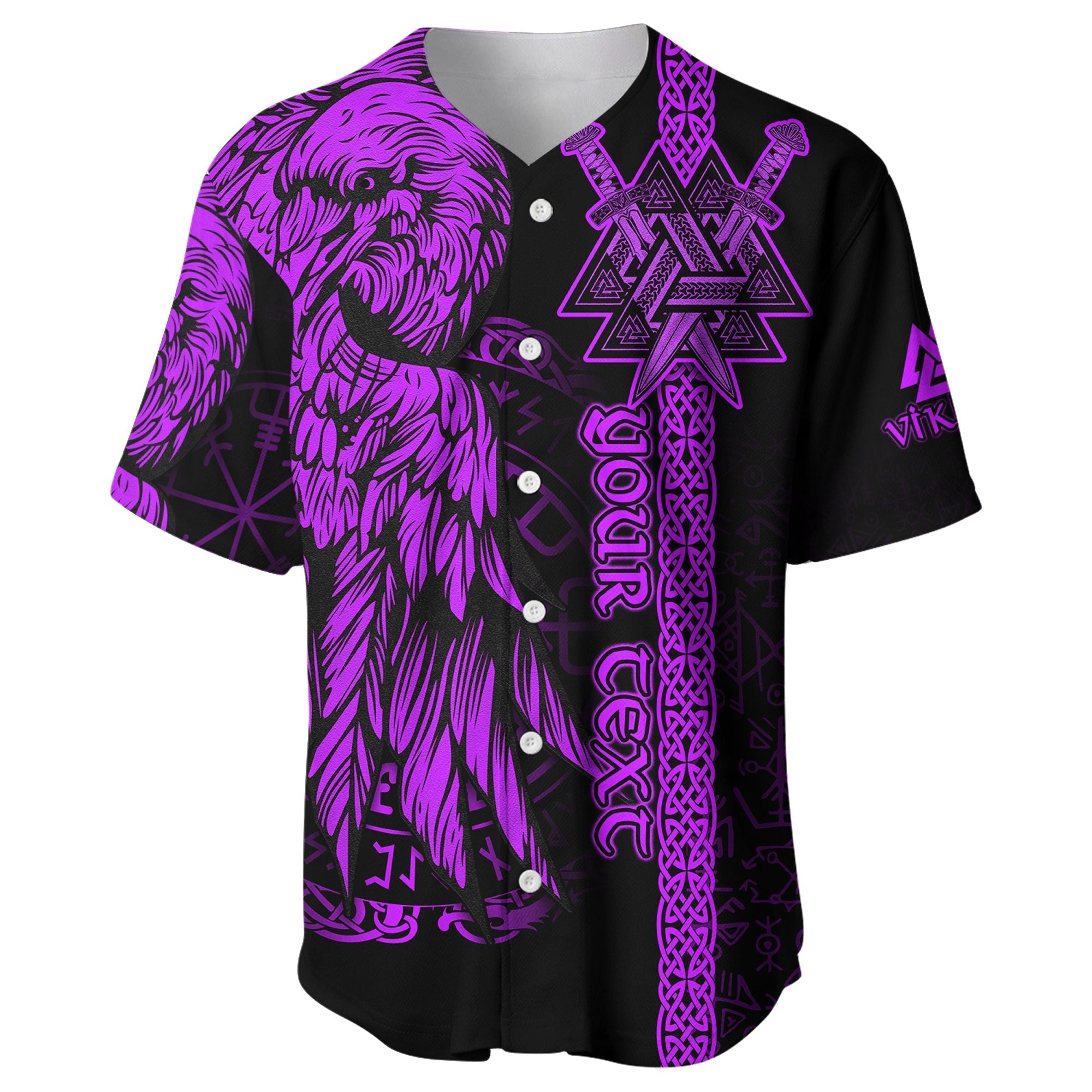 Custom Viking Baseball Jersey Valknut Raven Symbol Celtic Vegvisir Purple Color - Wonder Print Shop