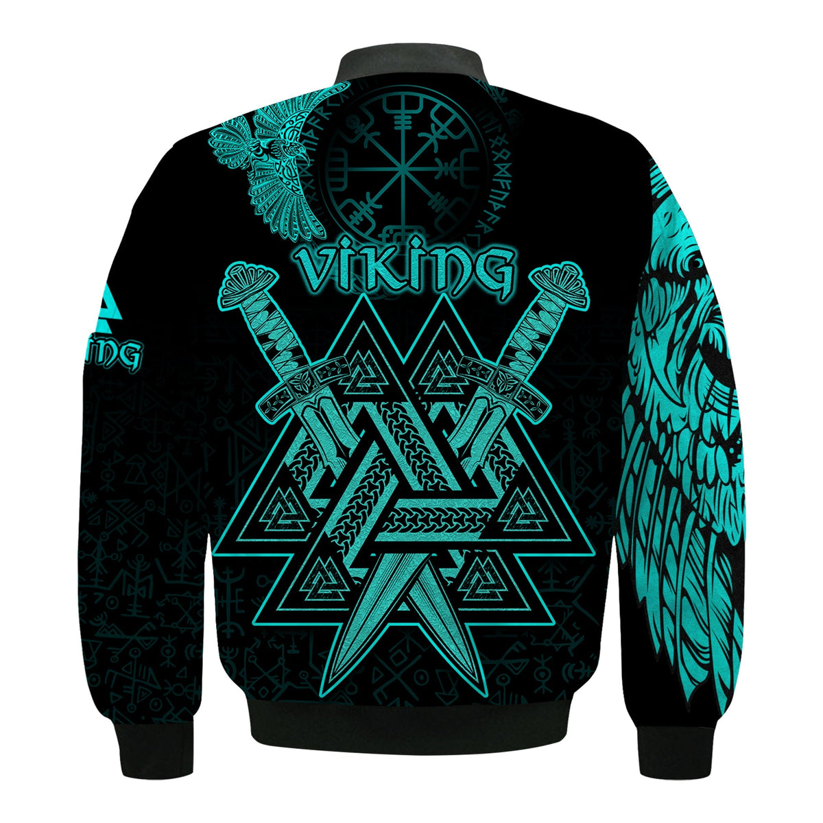 custom-viking-bomber-jacket-valknut-raven-symbol-celtic-vegvisir-cyan-color