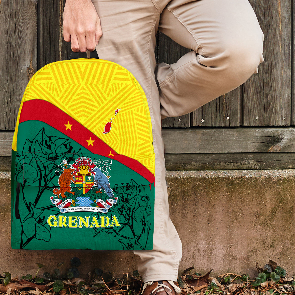 Grenada Backpack Coat Of Arms With Bougainvillea Flowers LT7