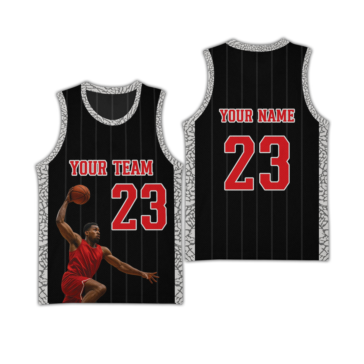 Custom Photo Black Cement Elephant Print Basketball Jersey - Wonder Print Shop