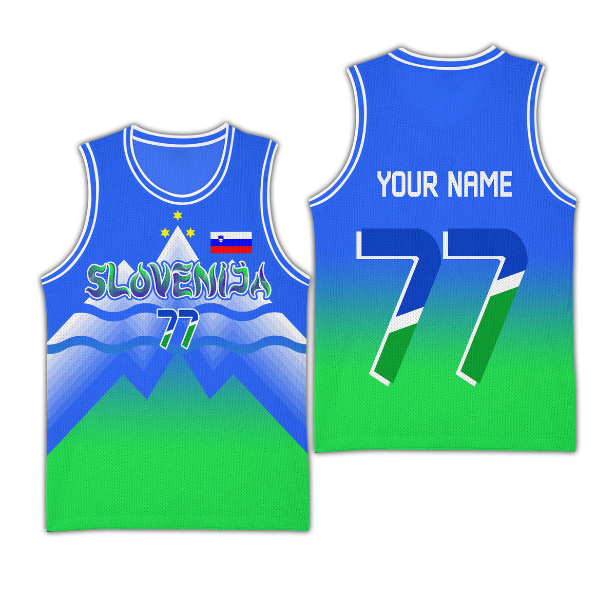 Custom Photo Slovenia Deep Icy-Light Green Basketball Jersey