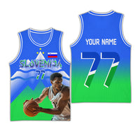 Custom Photo Slovenia Deep Icy-Light Green Basketball Jersey