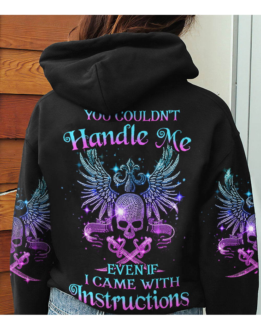 You Couldn't Handle Me Wing Skull Black Hoodie - Wonder Print Shop