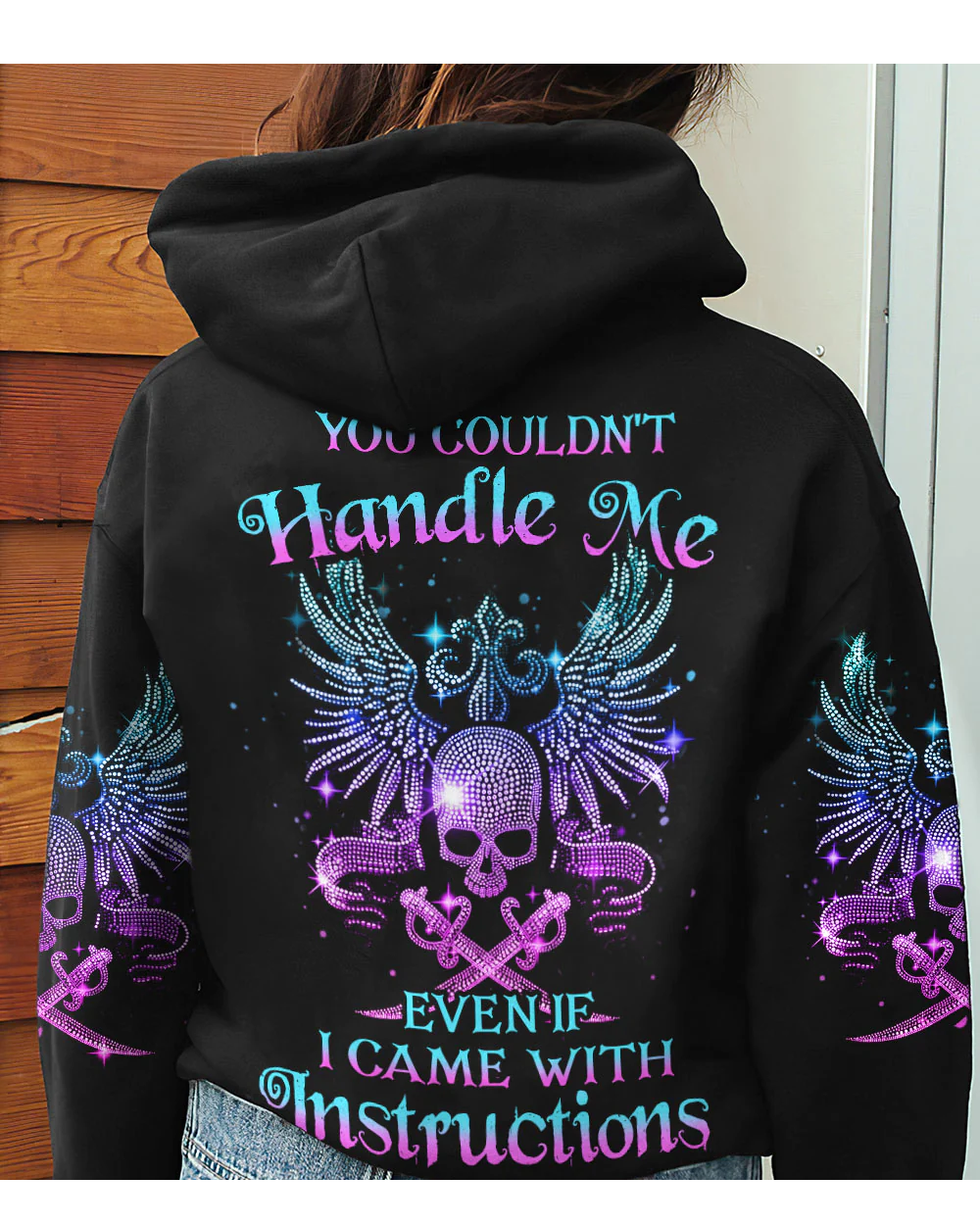 You Couldn't Handle Me Wing Skull Black Hoodie - Wonder Print Shop