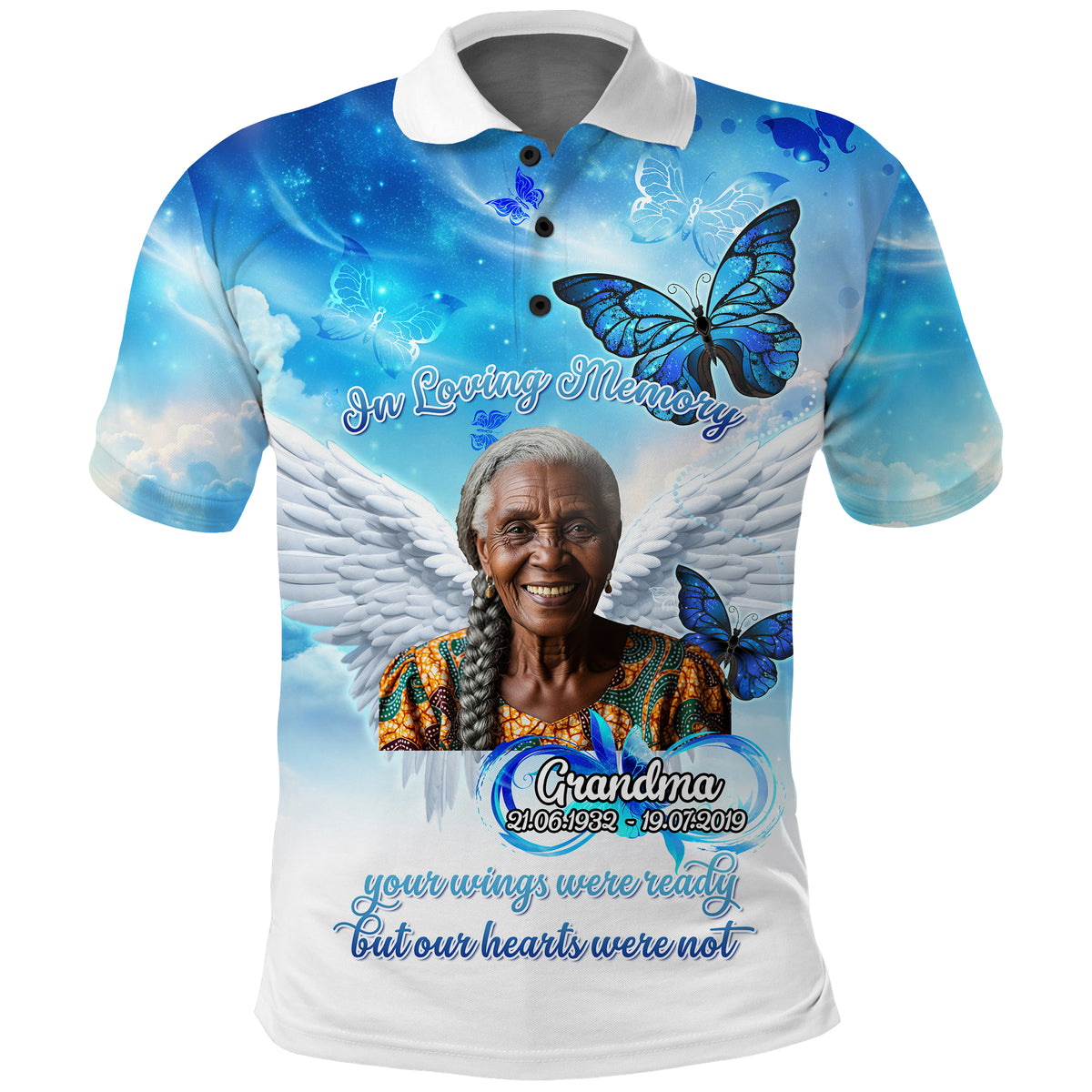 Custom Photo Memorial Polo Shirt – In Loving Memory Your Wings Were Ready But Our Hearts Were Not CTM15