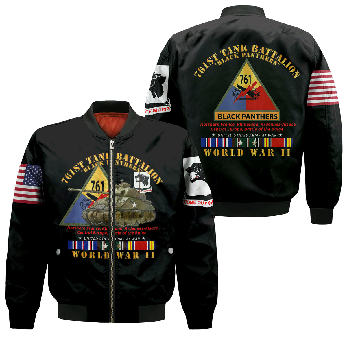 United States Bomber Jacket 761st Tank Battalion Black Panthers LT7 - Wonder Print Shop