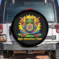 Custom Tie Dye Frog Peace Sign Hippie Sunflower Spare Tire Cover Black No Hole PrintYourWear
