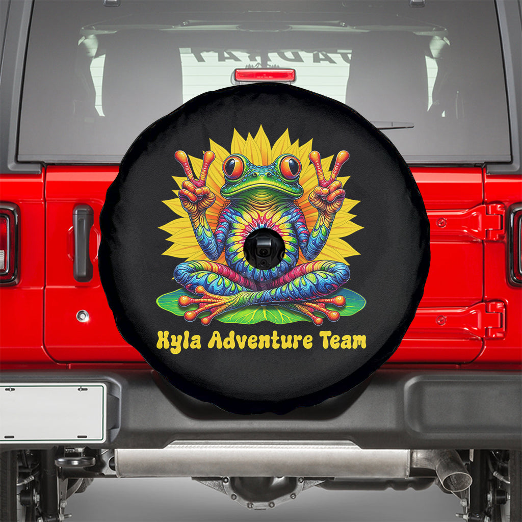 Custom Tie Dye Frog Peace Sign Hippie Sunflower Spare Tire Cover Black Hole PrintYourWear