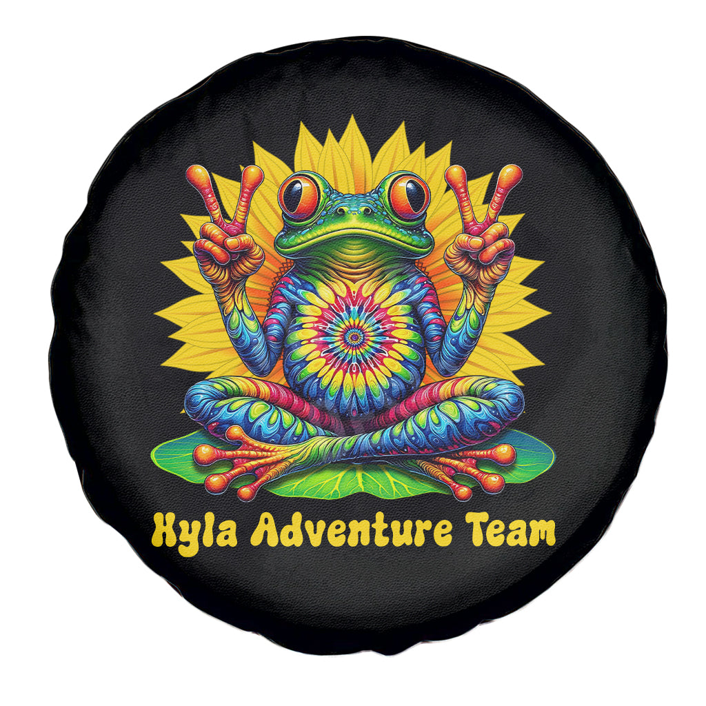 Custom Tie Dye Frog Peace Sign Hippie Sunflower Black Spare Tire Cover No Hole PrintYourWear