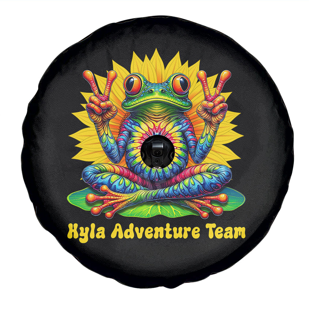 Custom Tie Dye Frog Peace Sign Hippie Sunflower Black Spare Tire Cover Hole PrintYourWear