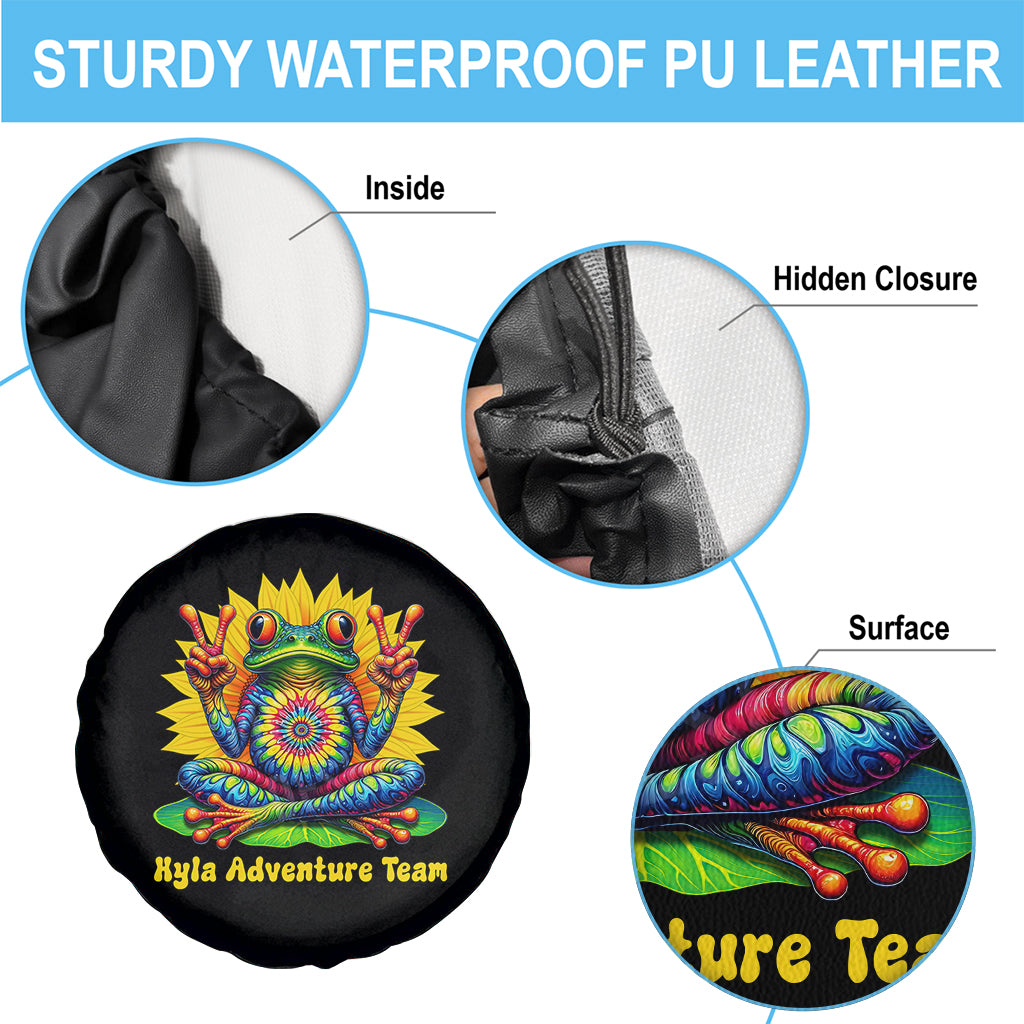 Custom Tie Dye Frog Peace Sign Hippie Sunflower Black Spare Tire Cover PrintYourWear