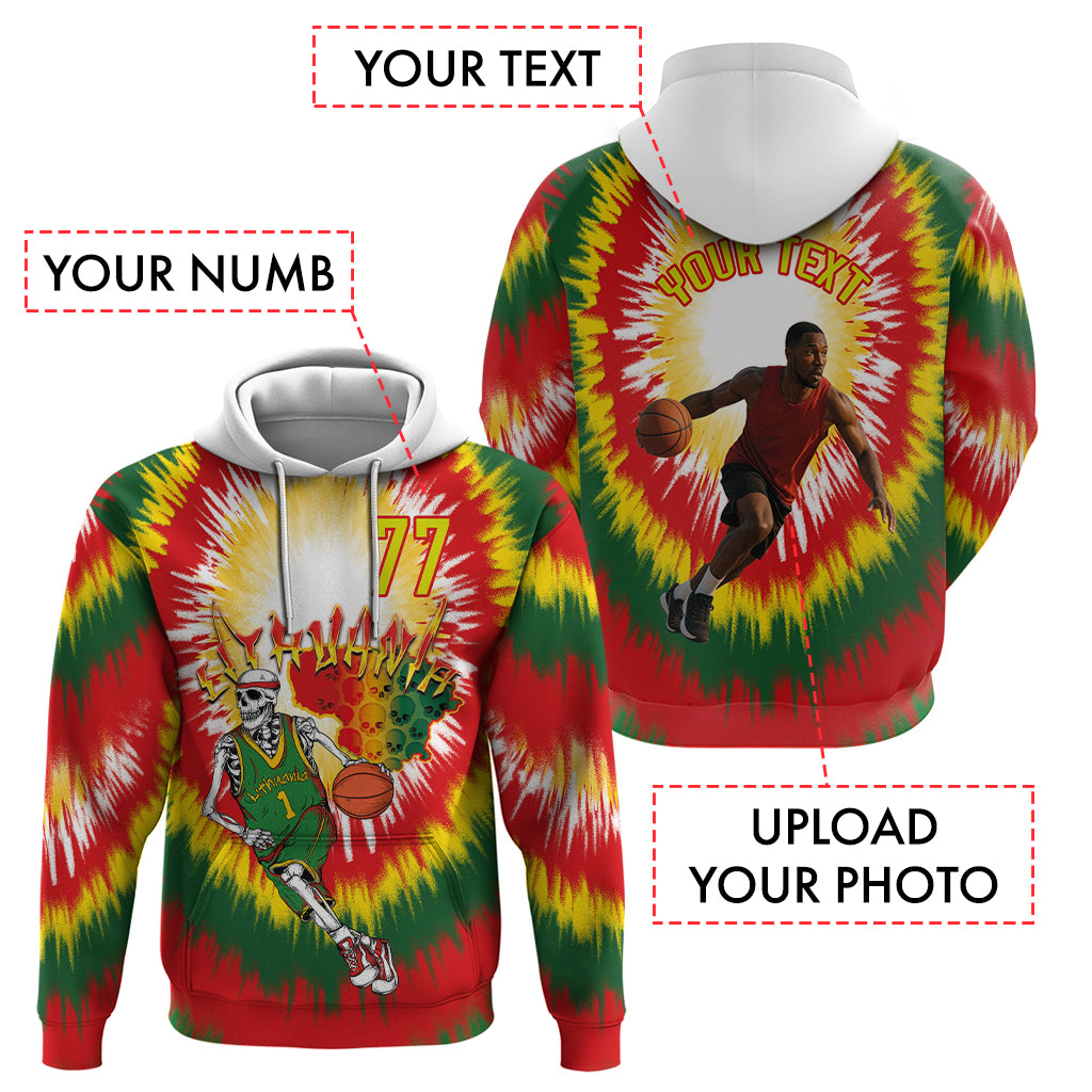 Custom Photo and Number Lithuania Hoodie Basketball-Skeleton Dribbling Tie-dye Style