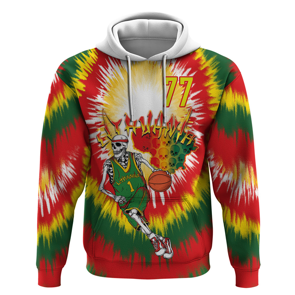 Custom Photo and Number Lithuania Hoodie Basketball-Skeleton Dribbling Tie-dye Style