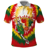 Custom Photo and Number Lithuania Polo Shirt Basketball-Skeleton Dribbling Tie-dye Style