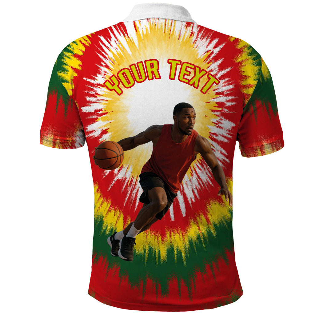 Custom Photo and Number Lithuania Polo Shirt Basketball-Skeleton Dribbling Tie-dye Style