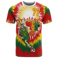 Custom Photo and Number Lithuania T shirt Basketball-Skeleton Dribbling Tie-dye Style