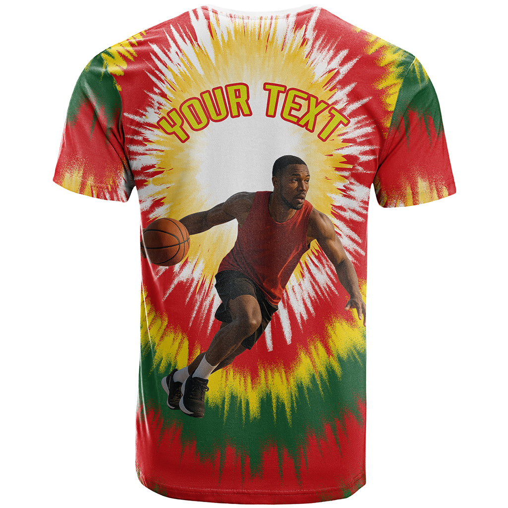 Custom Photo and Number Lithuania T shirt Basketball-Skeleton Dribbling Tie-dye Style