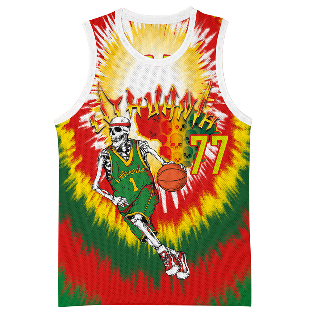 Custom Photo and Number Lithuania Basketball Jersey Skeleton Dribbling Tie-dye Style
