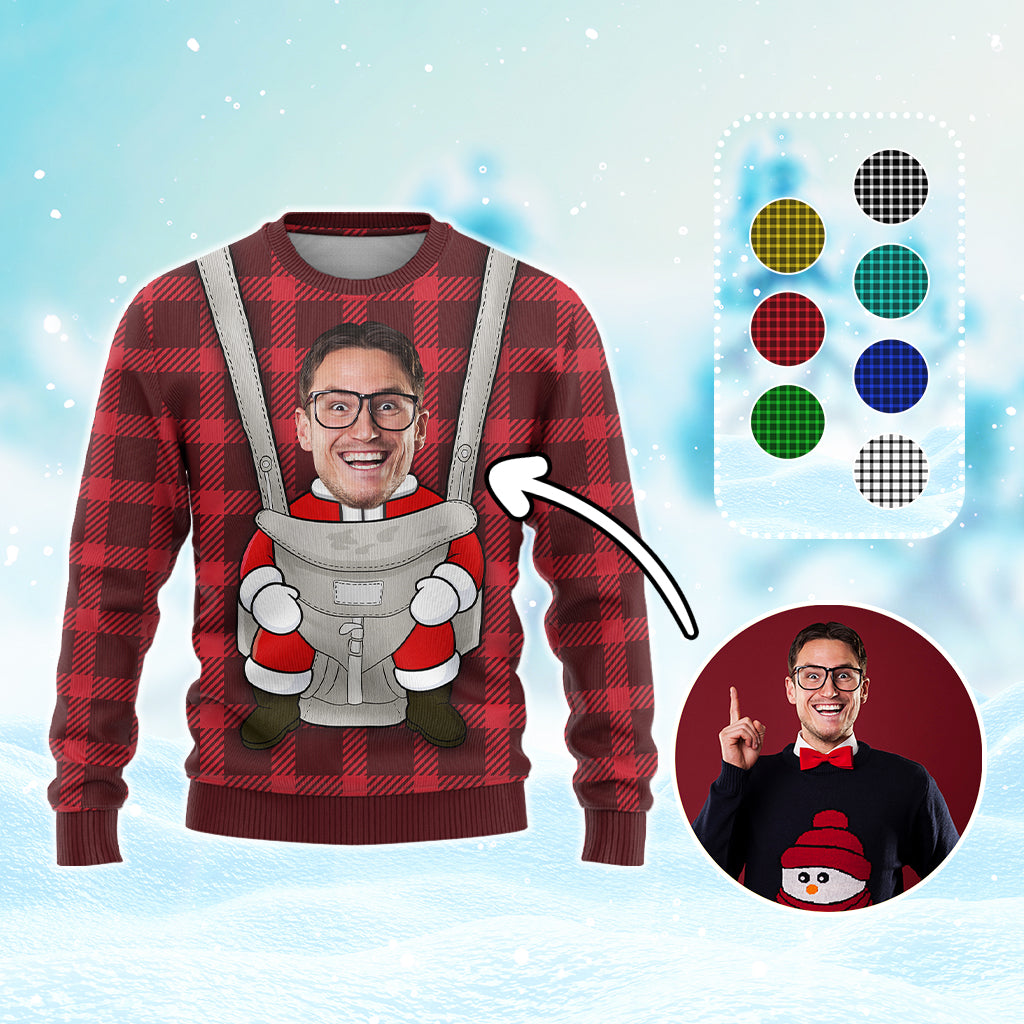 Custom Photo Front Carrier Ugly Christmas Sweater Funny Style - Wonder Print Shop