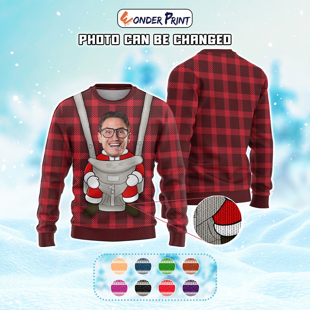 Custom Photo Front Carrier Ugly Christmas Sweater Funny Style - Wonder Print Shop