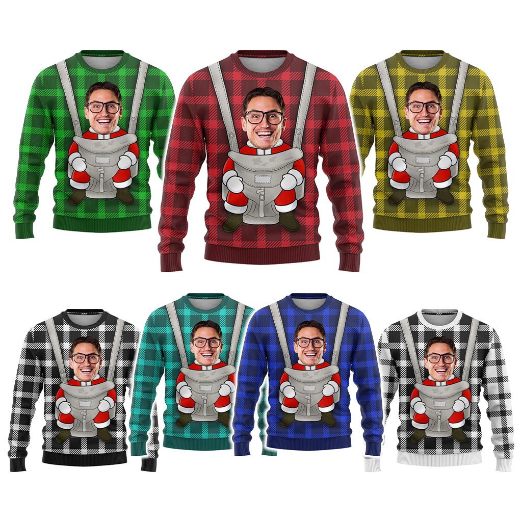 Custom Photo Front Carrier Ugly Christmas Sweater Funny Style - Wonder Print Shop