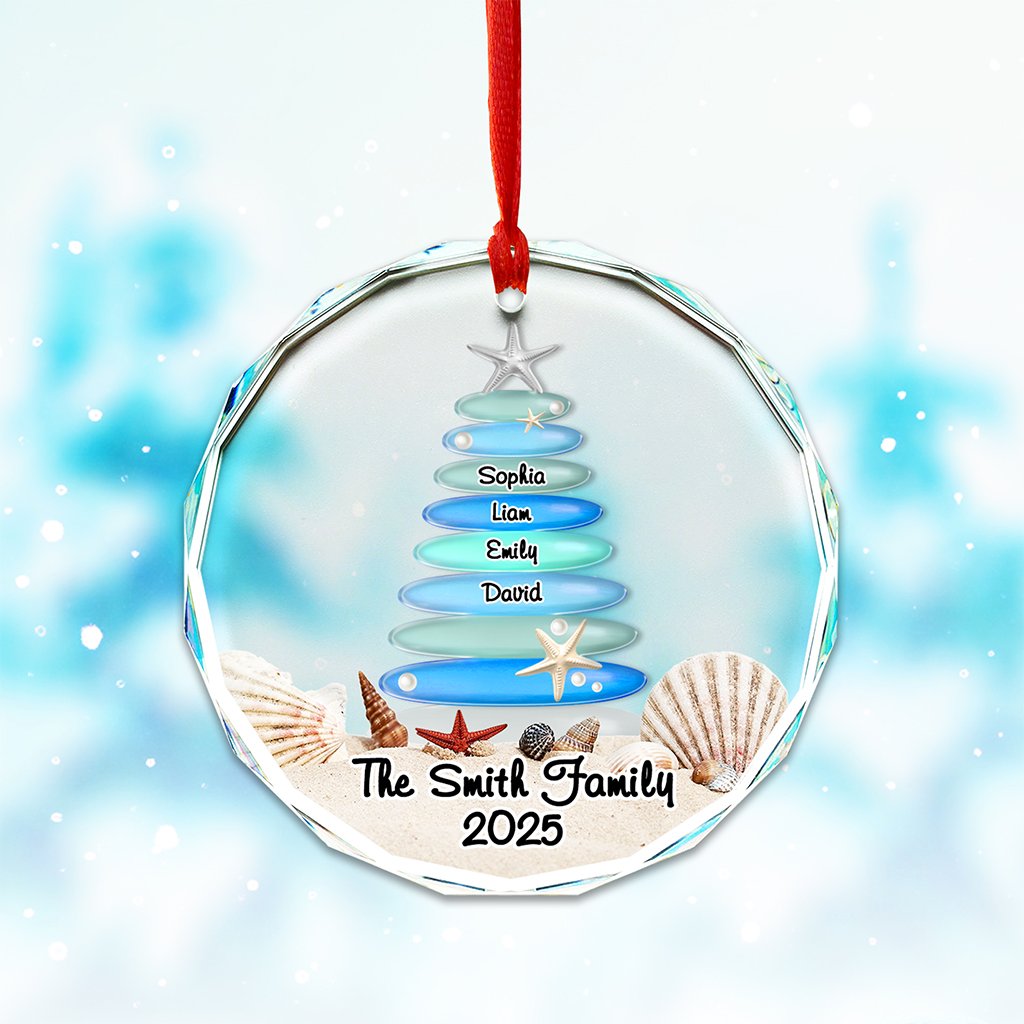 Custom Christmas Sea Glass Crystal Glass Ornament Family Names Tree - Wonder Print Shop