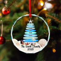 Custom Christmas Sea Glass Crystal Glass Ornament Family Names Tree - Wonder Print Shop