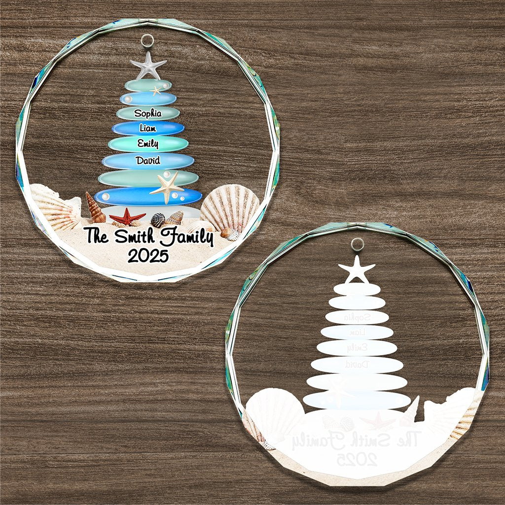 Custom Christmas Sea Glass Crystal Glass Ornament Family Names Tree - Wonder Print Shop