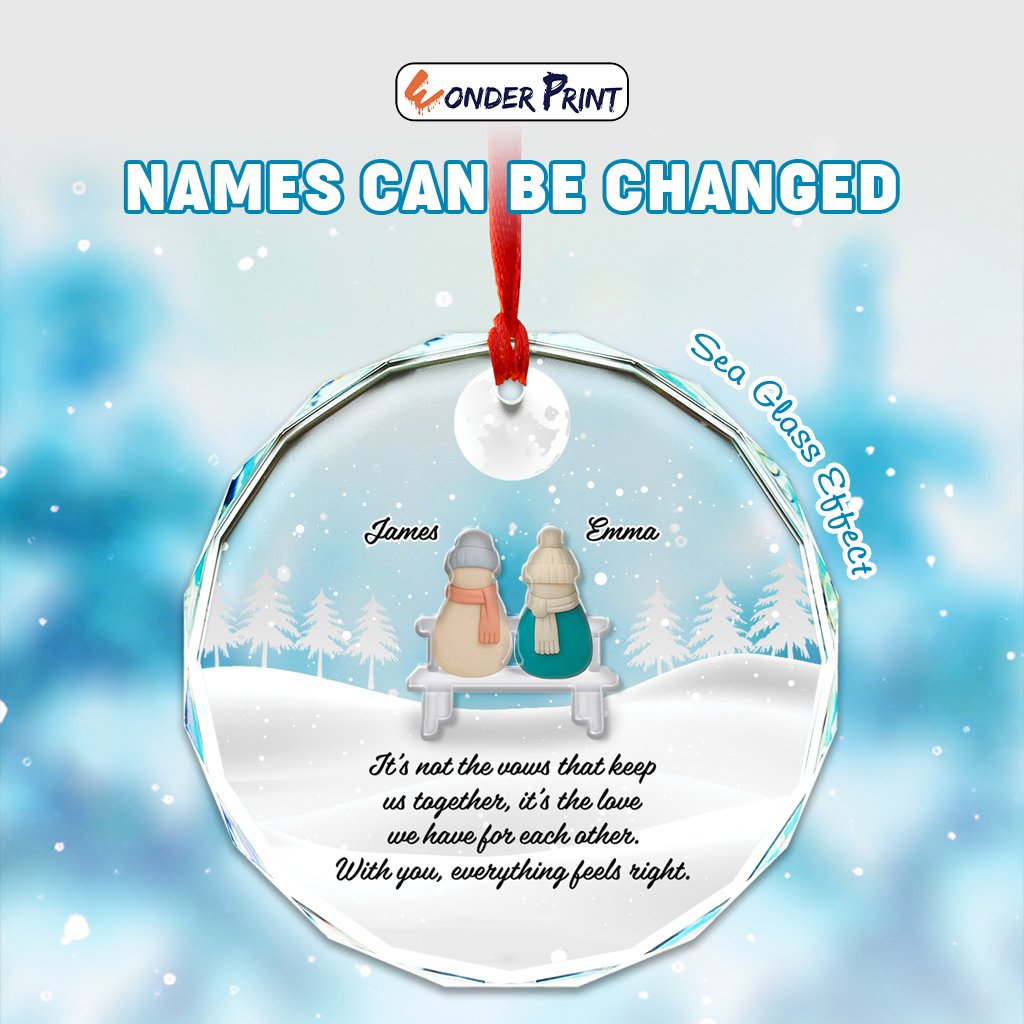 Custom Couple Names Sea Glass Crystal Glass Ornament Romantic Christmas - Wonder Print Shop