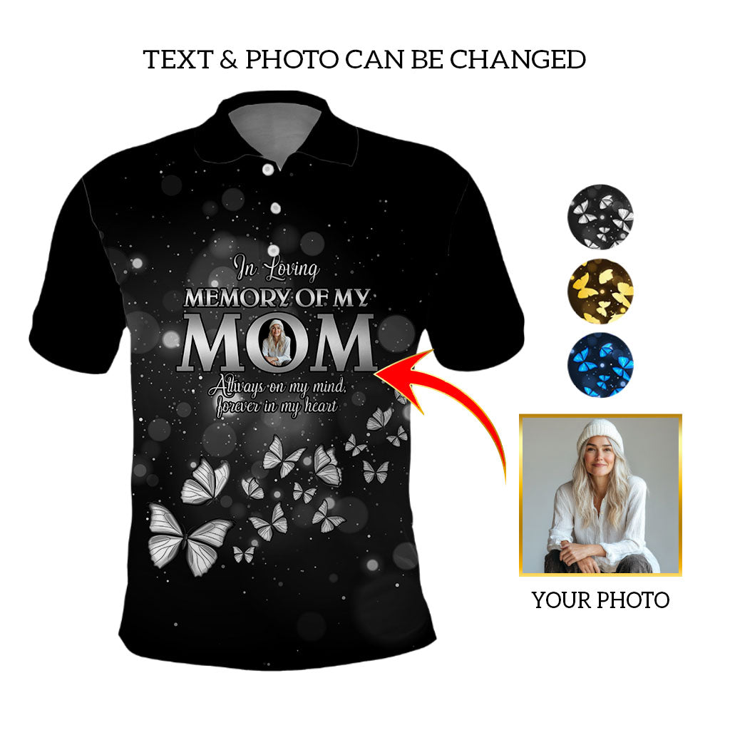 In Memory of Mom Custom Photo Forever in My Heart Polo Shirt