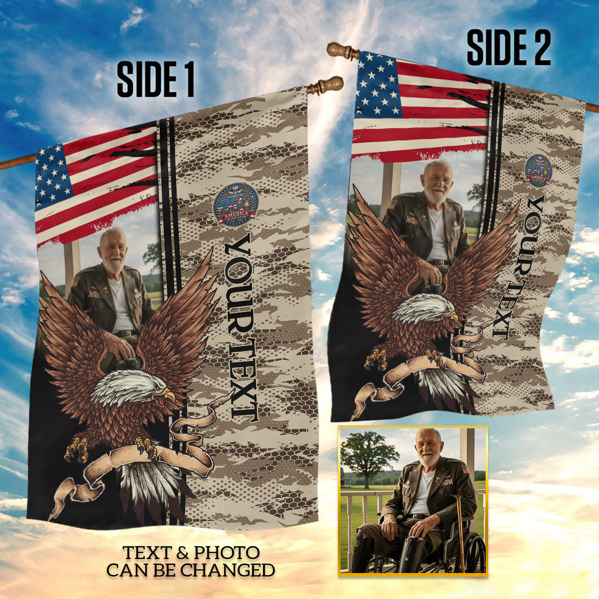 In Loving Memory Custom Photo Garden Flag America Patriotic Semiquincentennial Tribute